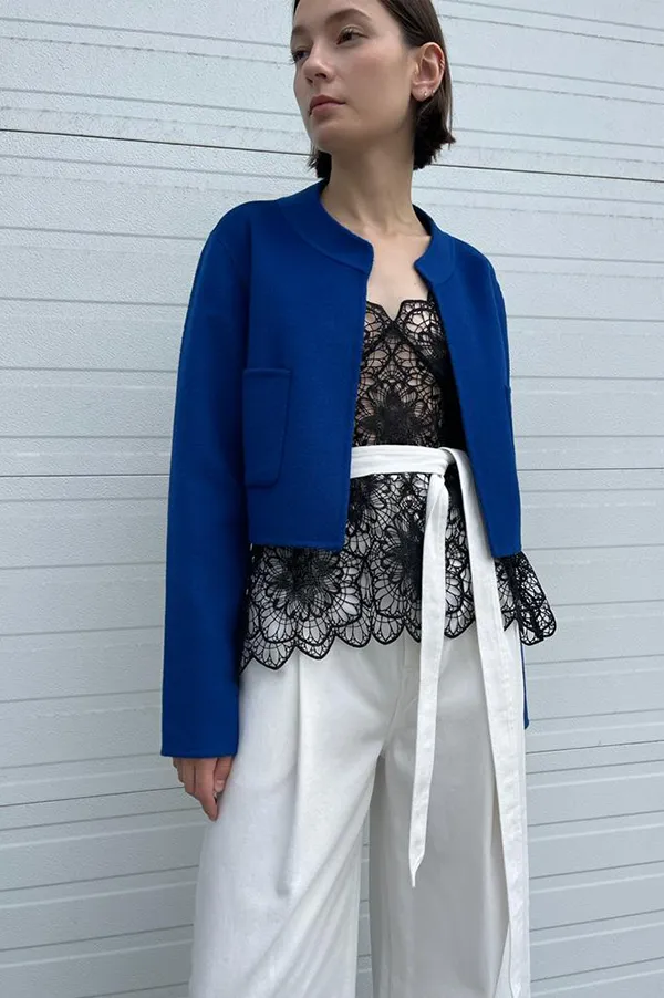 Cropped Open Front Jacket in Royal