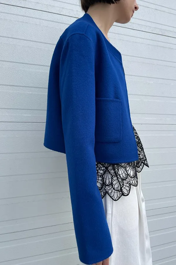 Cropped Open Front Jacket in Royal