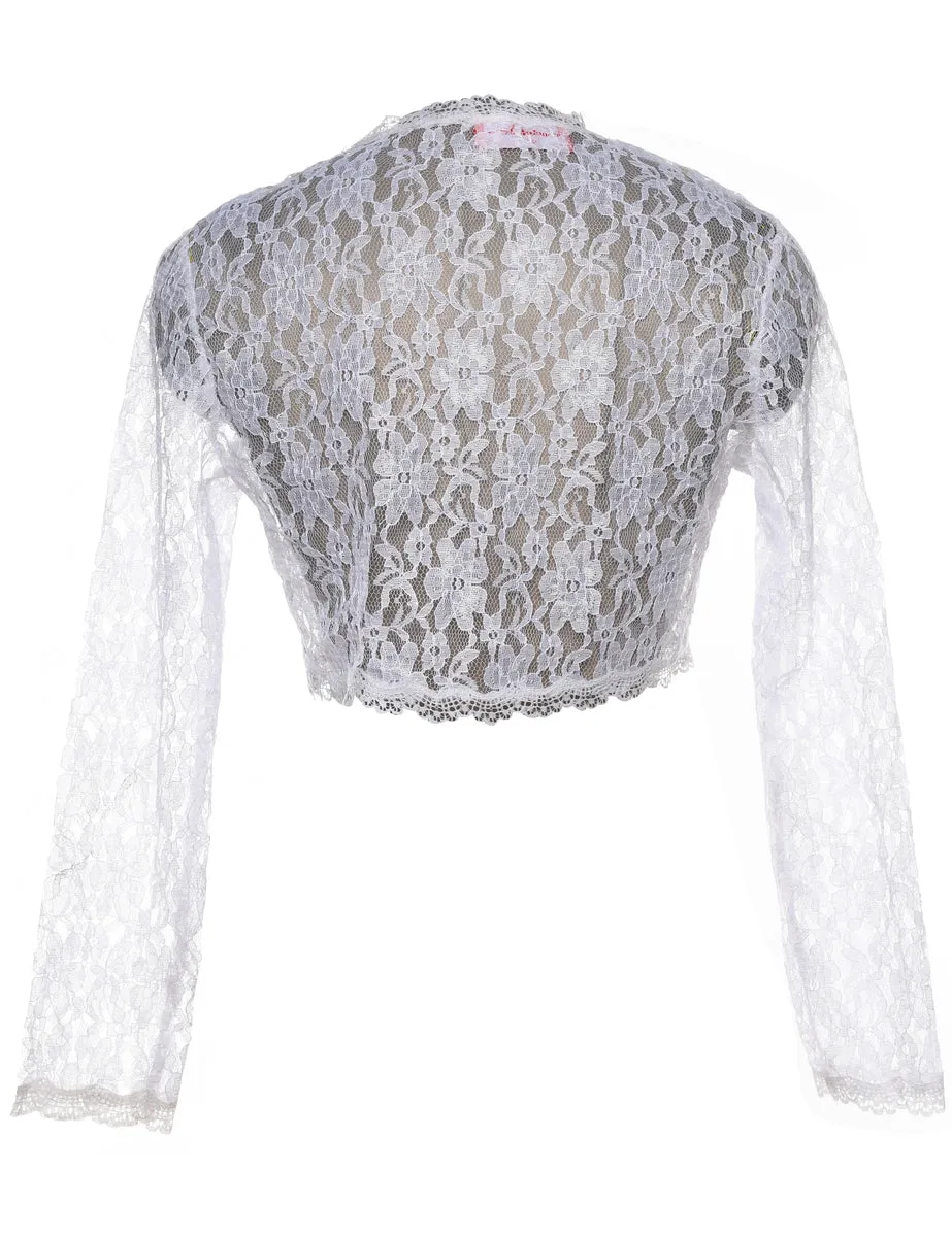 Cropped White Lace Evening Jacket - M