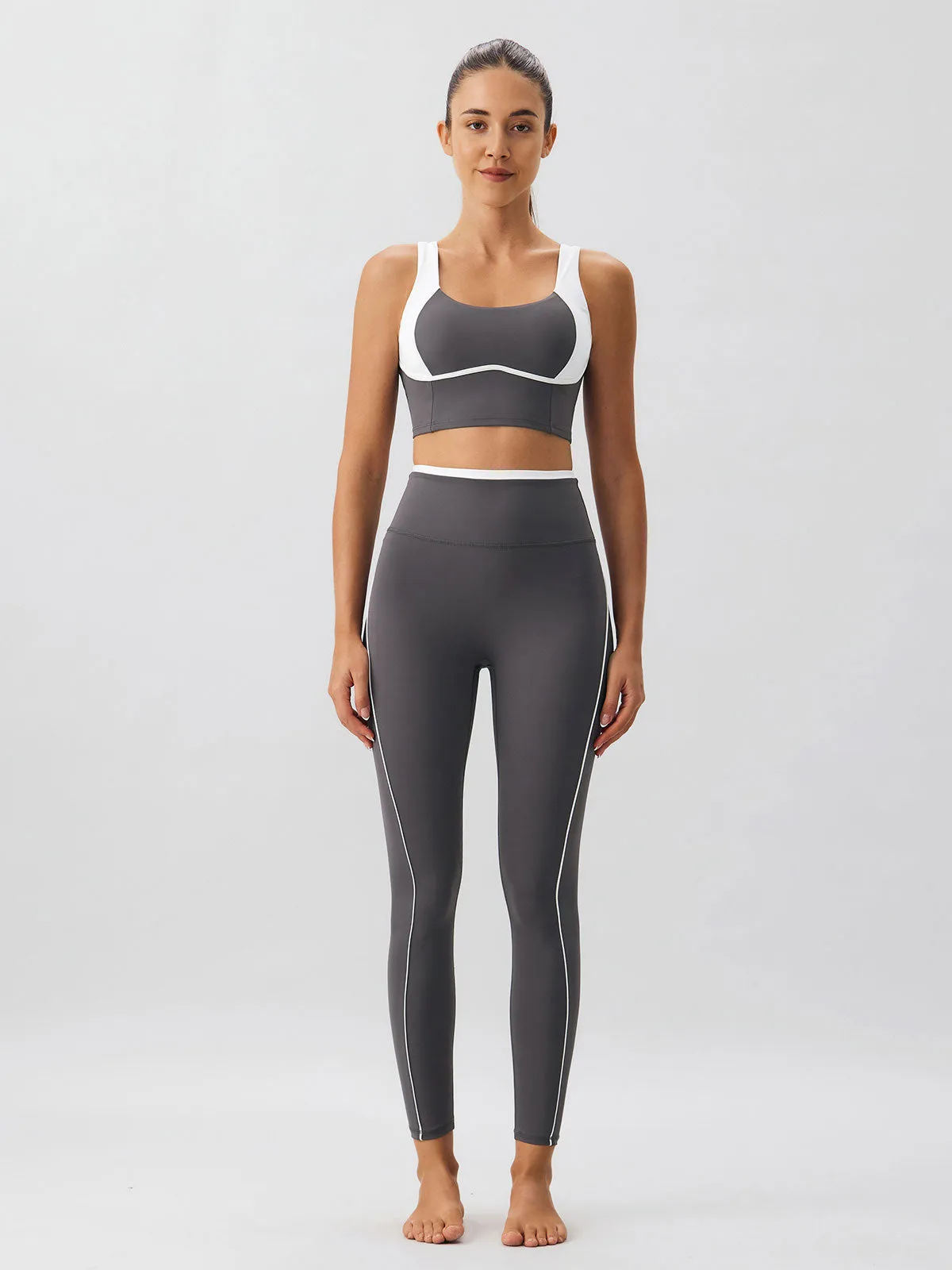 Dark Grey Contrast Square Neck Sports Bra - Medium Support