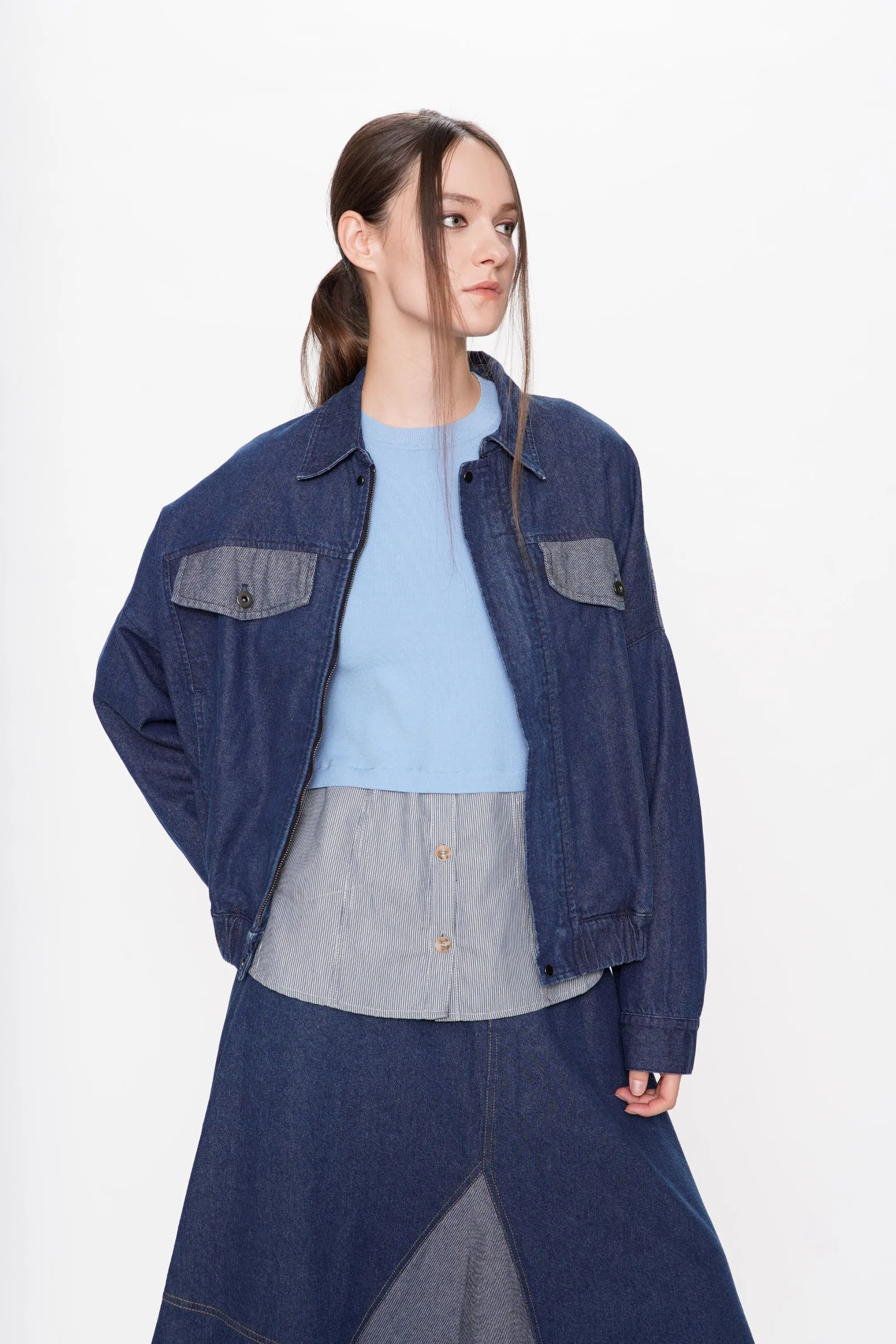 Denim Big Sleeve Crop Jacket