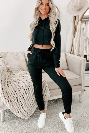 Doorbuster- Living & Loving Crop Top & Jogger Two-Piece Set (Black)