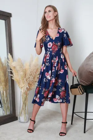 Double Second V-Neck Hanky Hem Pleated Floral Dress