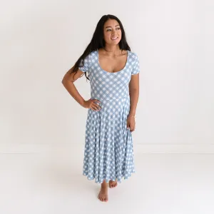 Dusty Blue Gingham Women's Scoop Midi Dress