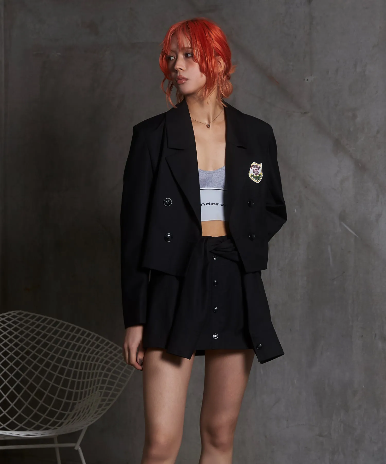 Emblem cropped double jacket