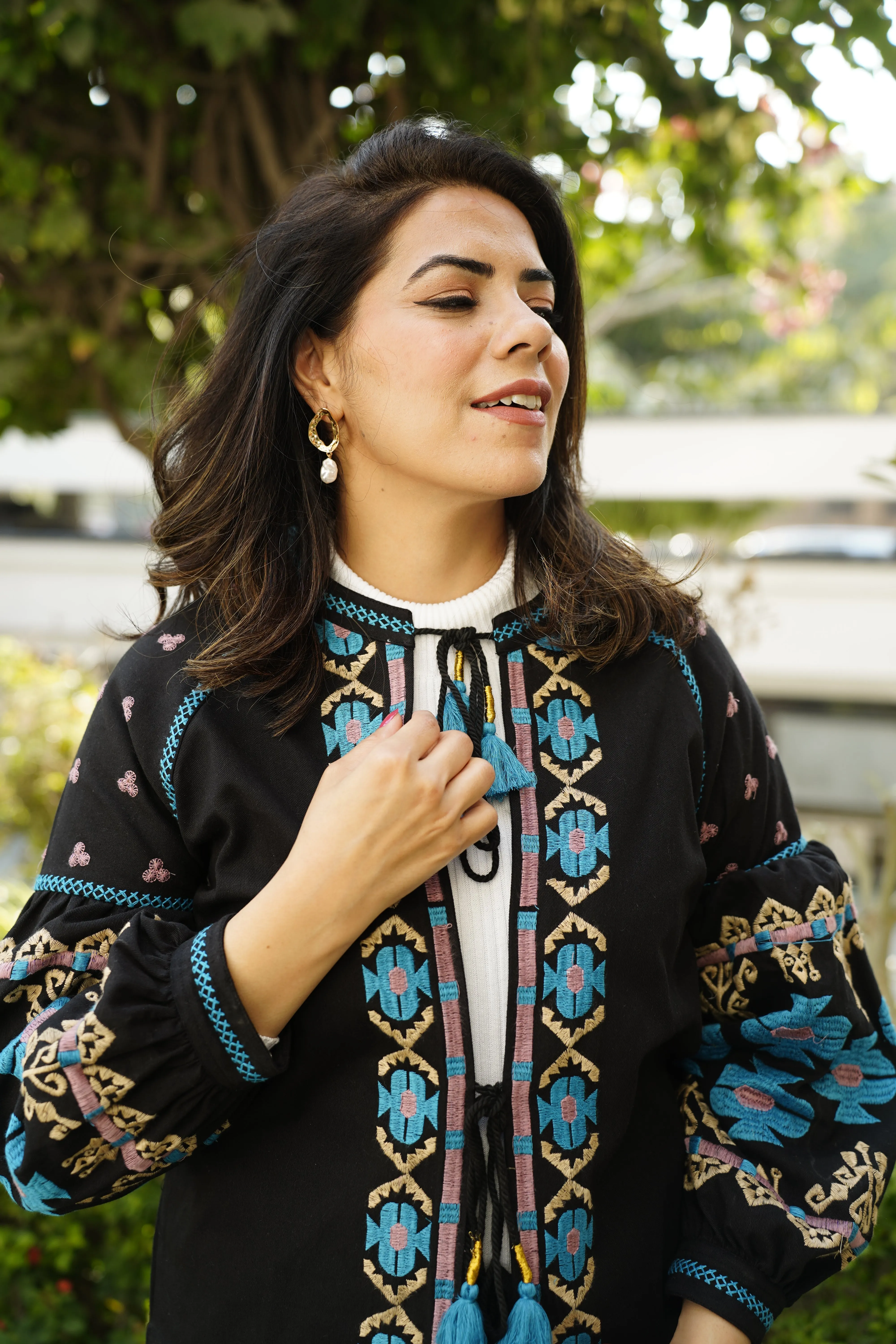 Embroidered Cotton Jacket | Indigo Oasis