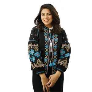 Embroidered Cotton Jacket | Indigo Oasis