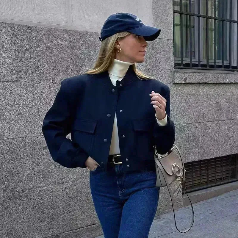 Fall Single Breasted  Cashmere Cropped Jacket for women