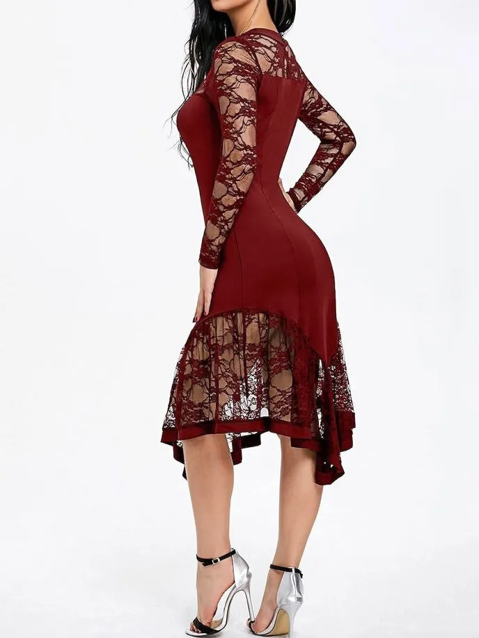 Fashion lace long sleeve dress dress