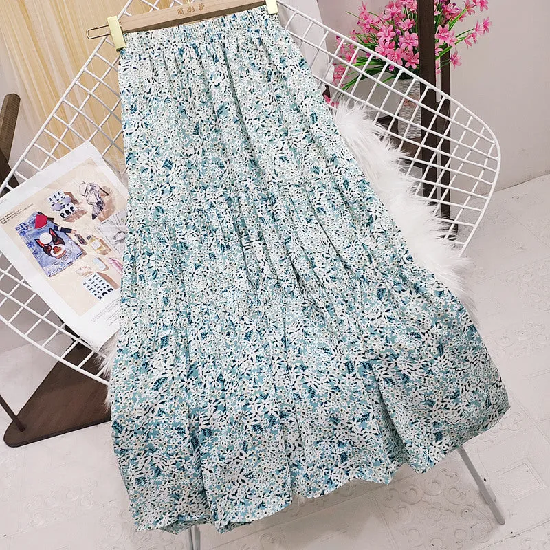 Fashion Tiny Floral Ruffles Wrap Midi Skirt