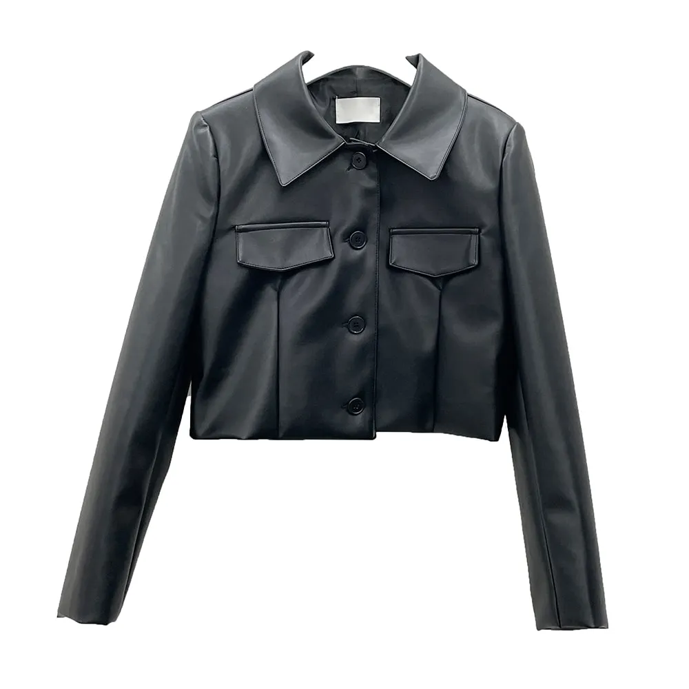 Faux Leather Cropped Jacket OM10