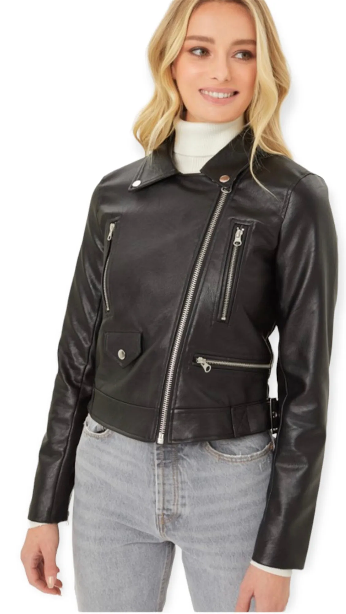 Faux Leather Cropped Moto Jacket