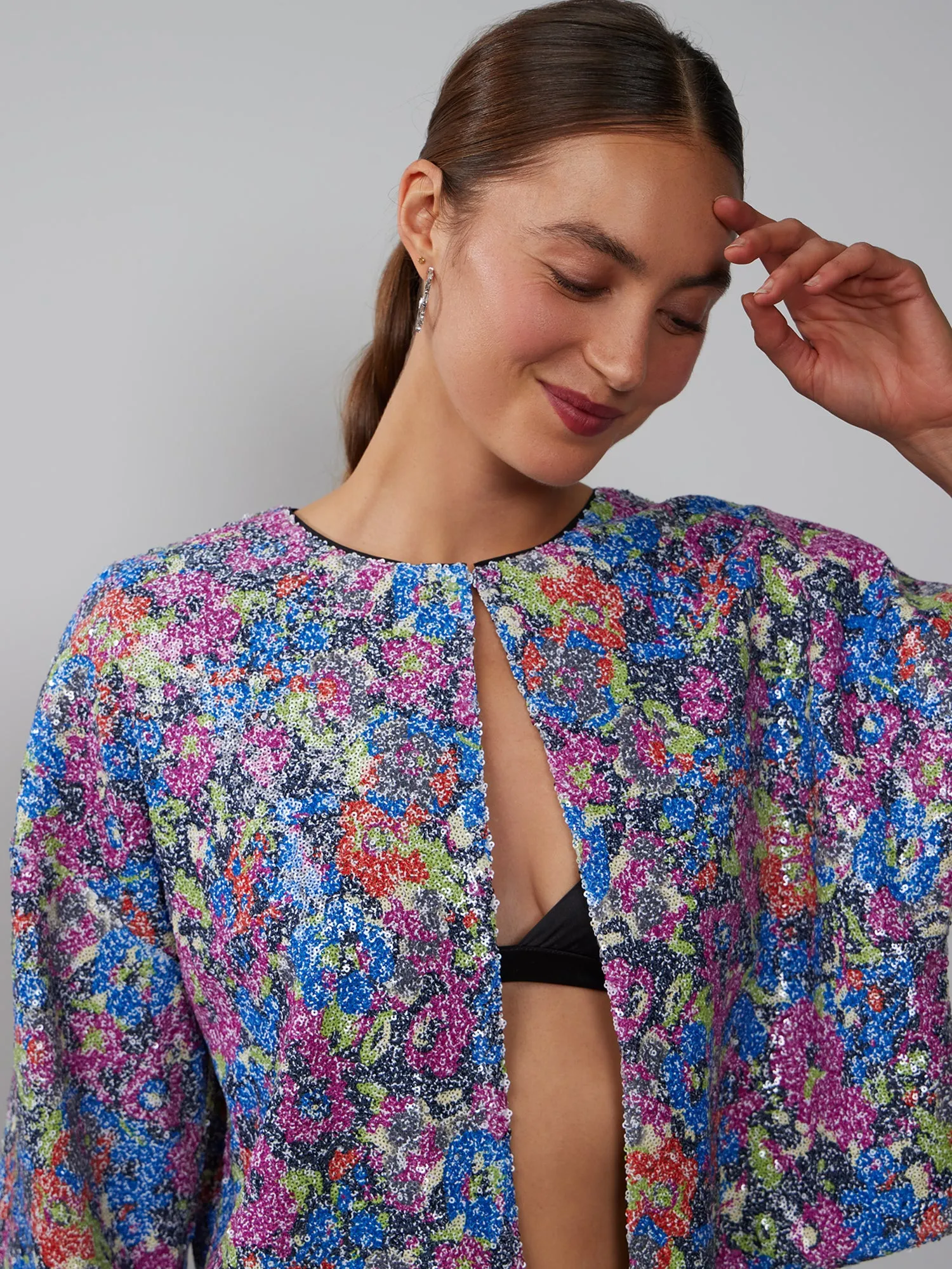 Floral Sequin Crop Jacket