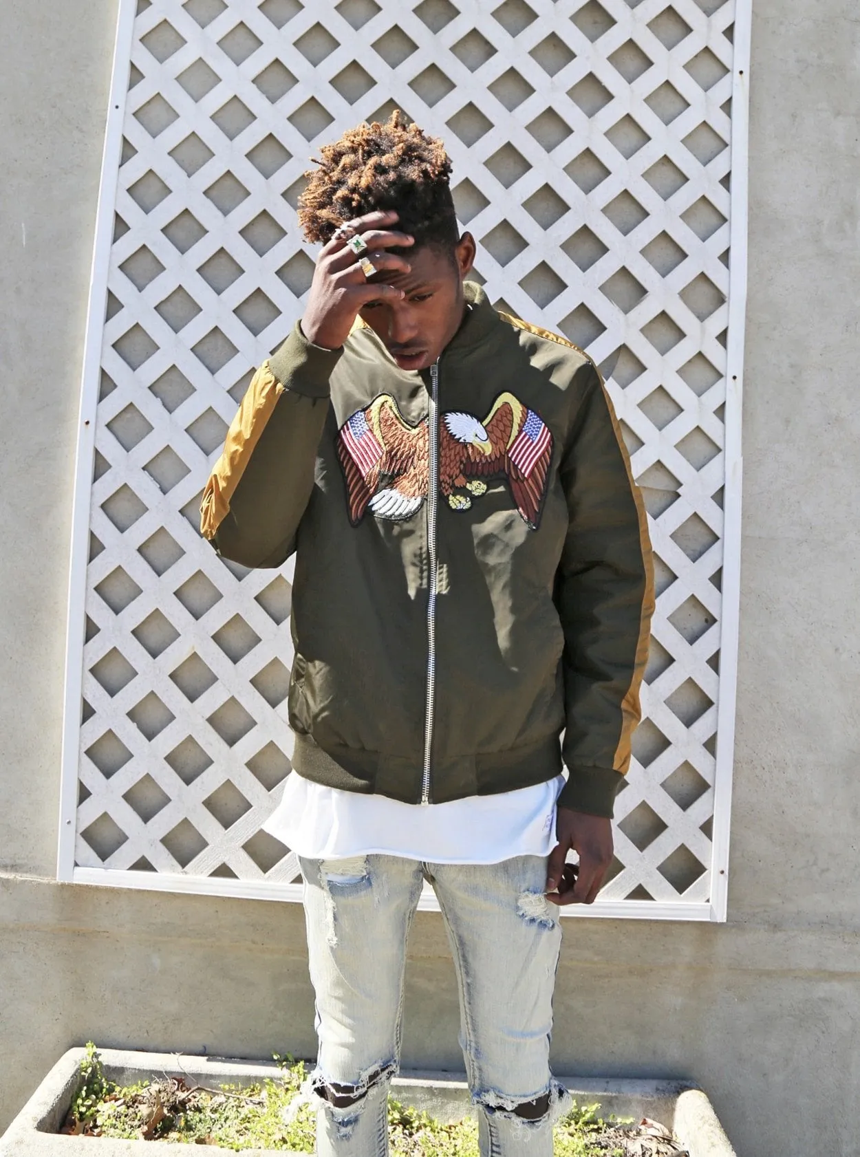 Flying American Eagle Bomber Jacket in Olive