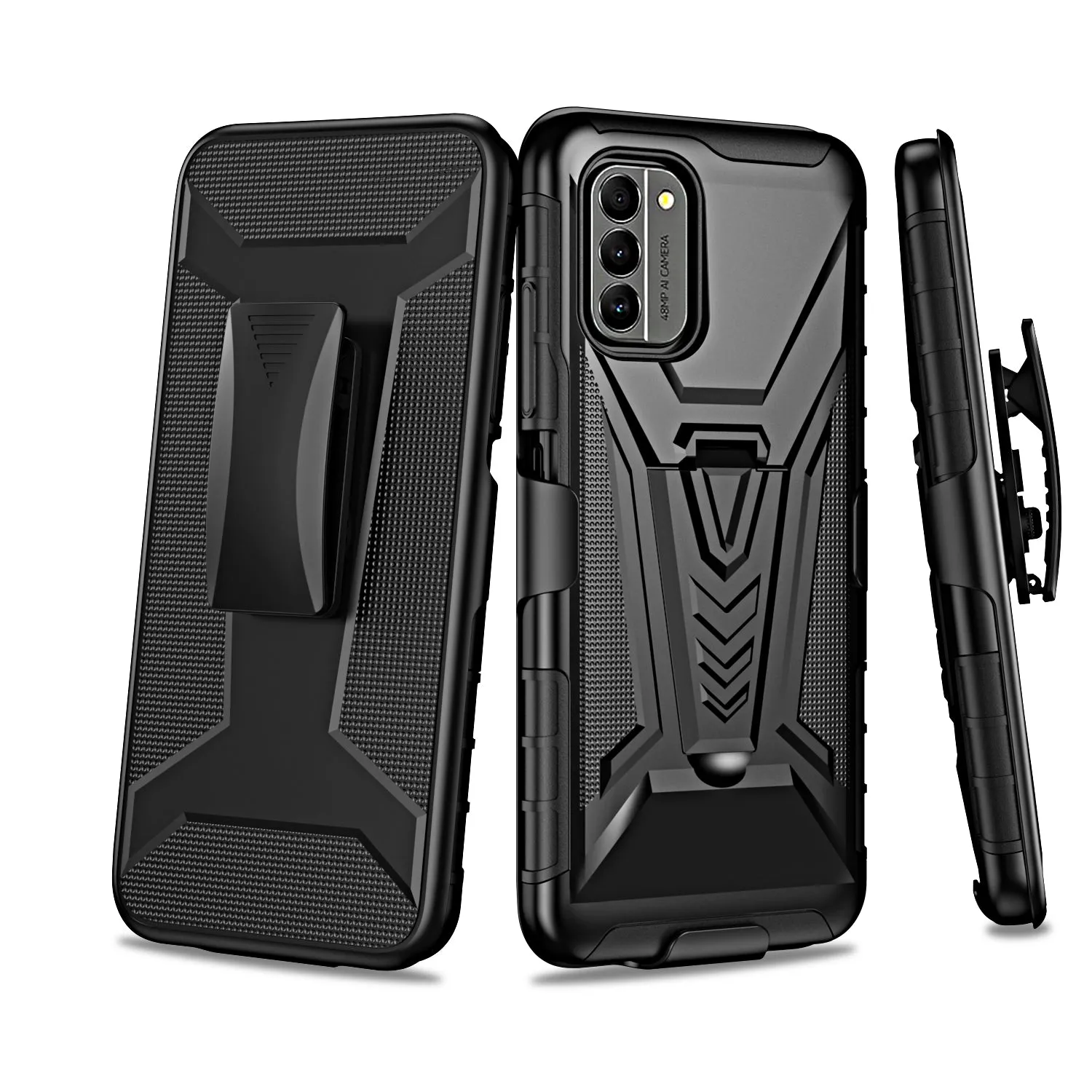 For Nokia G400 5G Case with Tempered Glass Screen Protector Heavy Duty Protective Phone Case,Built-in Kickstand Rugged Shockproof Protective Phone Case - Black