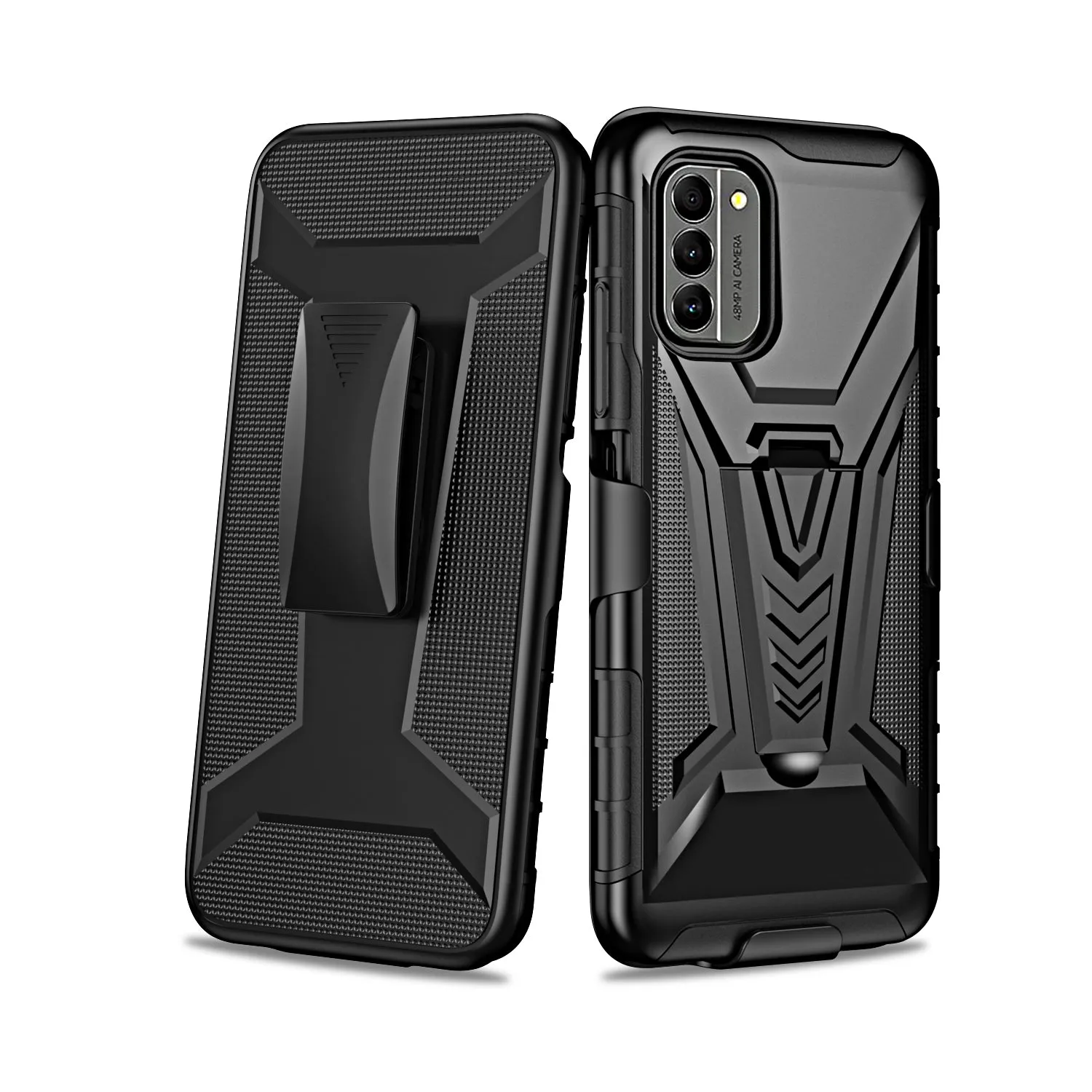 For Nokia G400 5G Case with Tempered Glass Screen Protector Heavy Duty Protective Phone Case,Built-in Kickstand Rugged Shockproof Protective Phone Case - Black