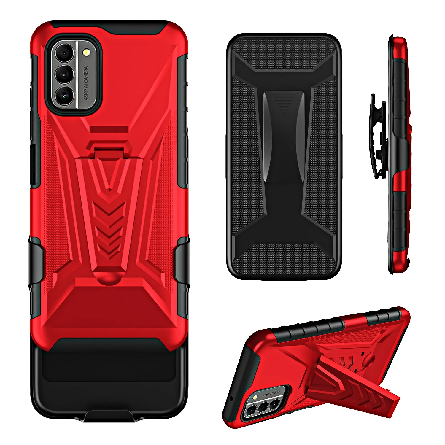 For Nokia G400 5G Case with Tempered Glass Screen Protector Heavy Duty Protective Phone Case,Built-in Kickstand Rugged Shockproof Protective Phone Case - Red