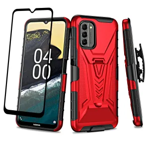 For Nokia G400 5G Case with Tempered Glass Screen Protector Heavy Duty Protective Phone Case,Built-in Kickstand Rugged Shockproof Protective Phone Case - Red