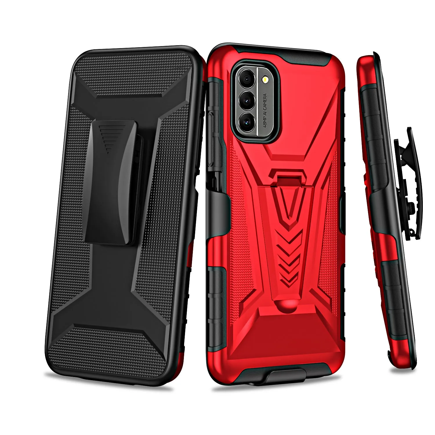 For Nokia G400 5G Case with Tempered Glass Screen Protector Heavy Duty Protective Phone Case,Built-in Kickstand Rugged Shockproof Protective Phone Case - Red