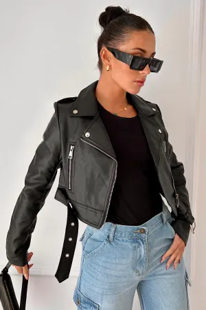 Grace Black Leather Cropped Jacket