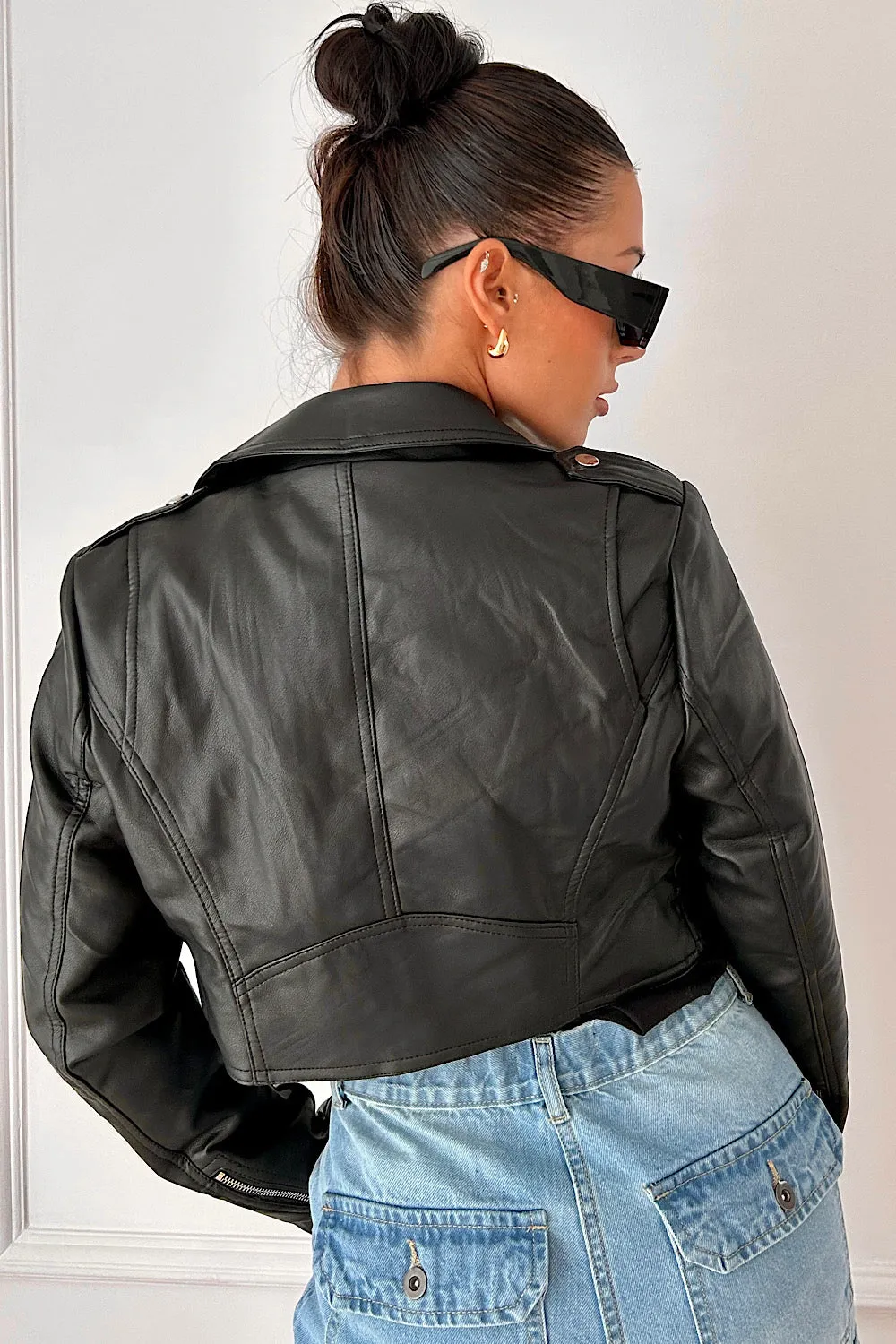 Grace Black Leather Cropped Jacket