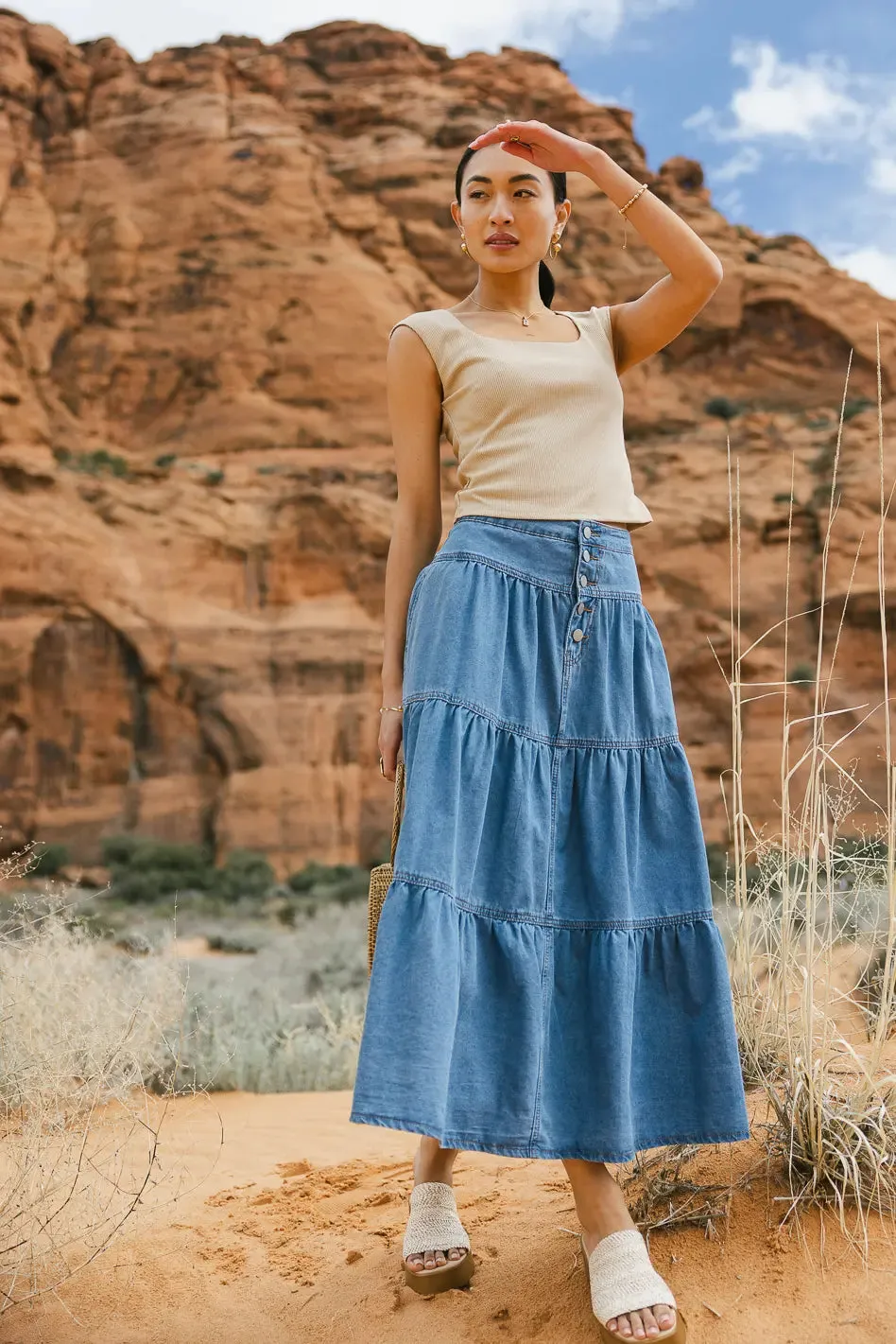 Joannie Tiered Denim Skirt