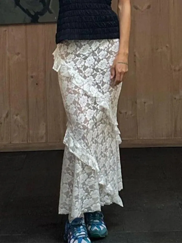 Joskaa See Through Lace Midi Skirt