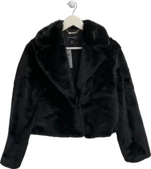 Karen Millen Black Faux Fur Cropped Jacket UK 8