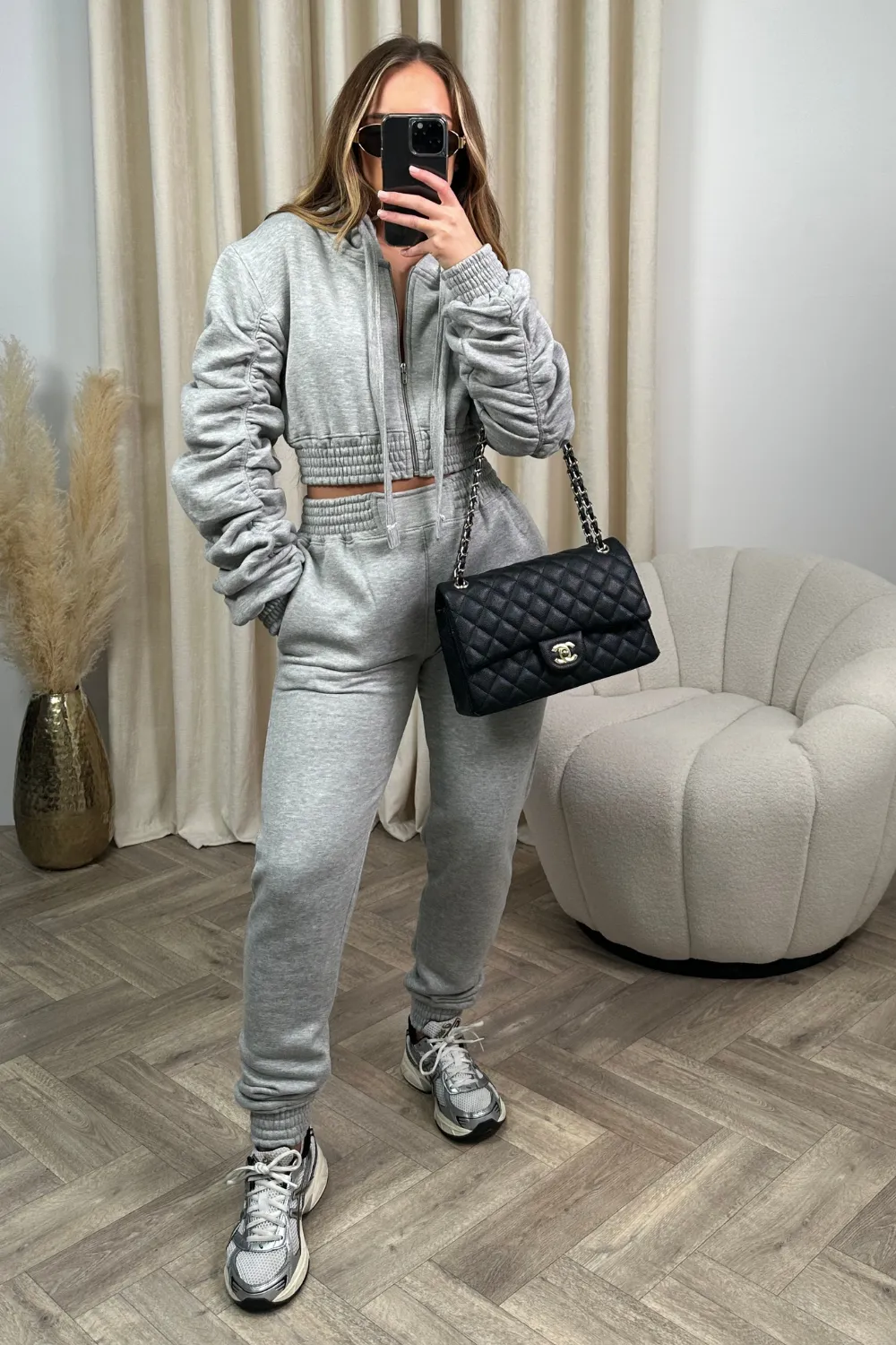 Katie grey cropped jacket jogger loungewear set