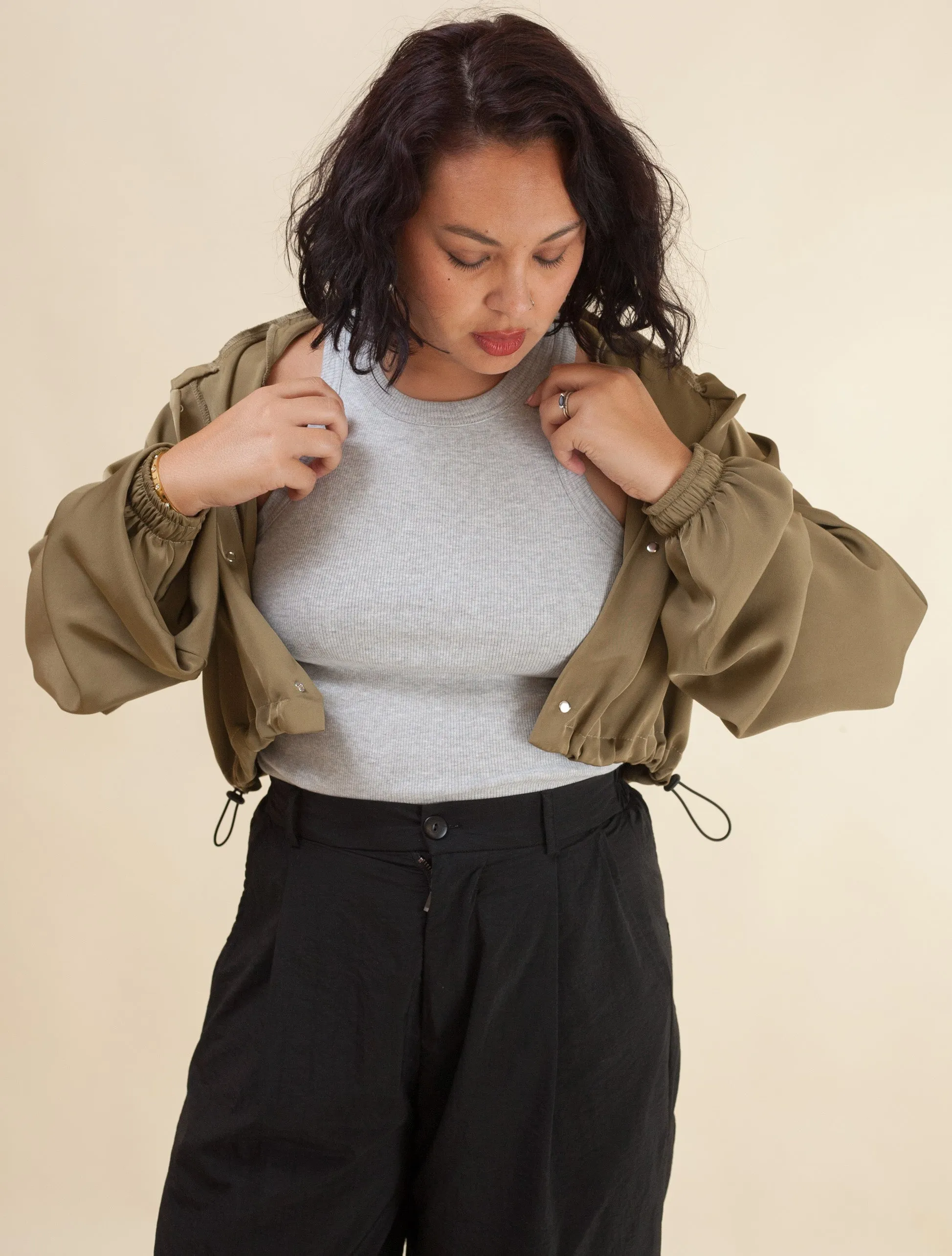 Keiko Cropped Twill Jacket  (Avocado)