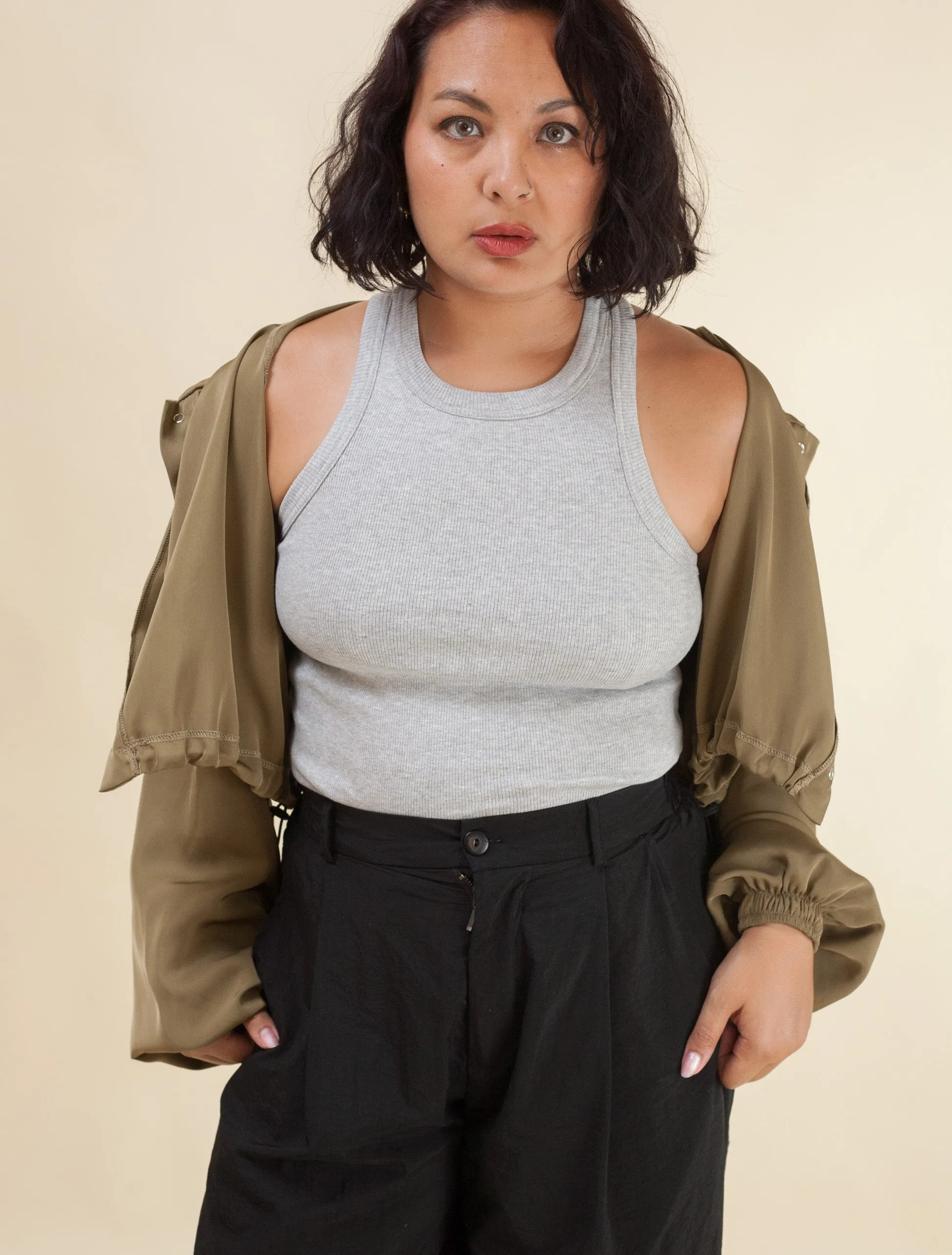 Keiko Cropped Twill Jacket  (Avocado)