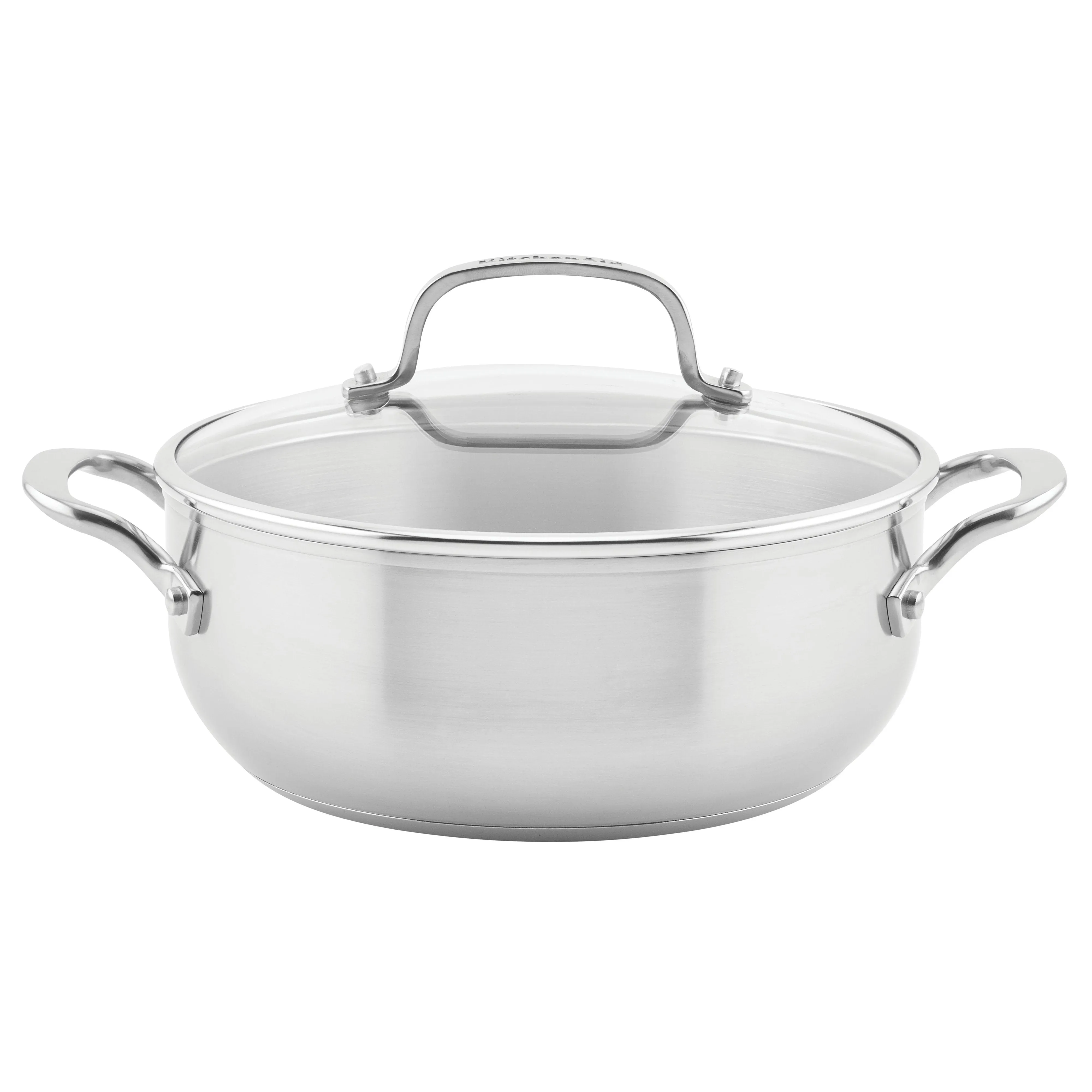 KitchenAid 3-Ply Base Stainless Steel Casserole with Lid, 4-Quart, Brushed Stainless Steel