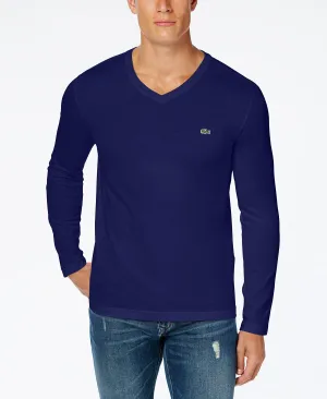 Lacoste Men's Casual Long Sleeve V-Neck Jersey T-Shirt ,  blue