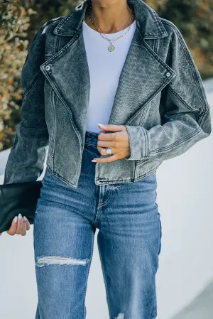 Lapel Collar Cropped Denim Jacket