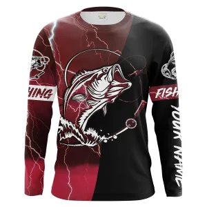 Largemouth Bass Fishing Tattoo Red Camo Black Custom Name 3D Long Sleeve Fishing Shirts Fishing Gift For Men