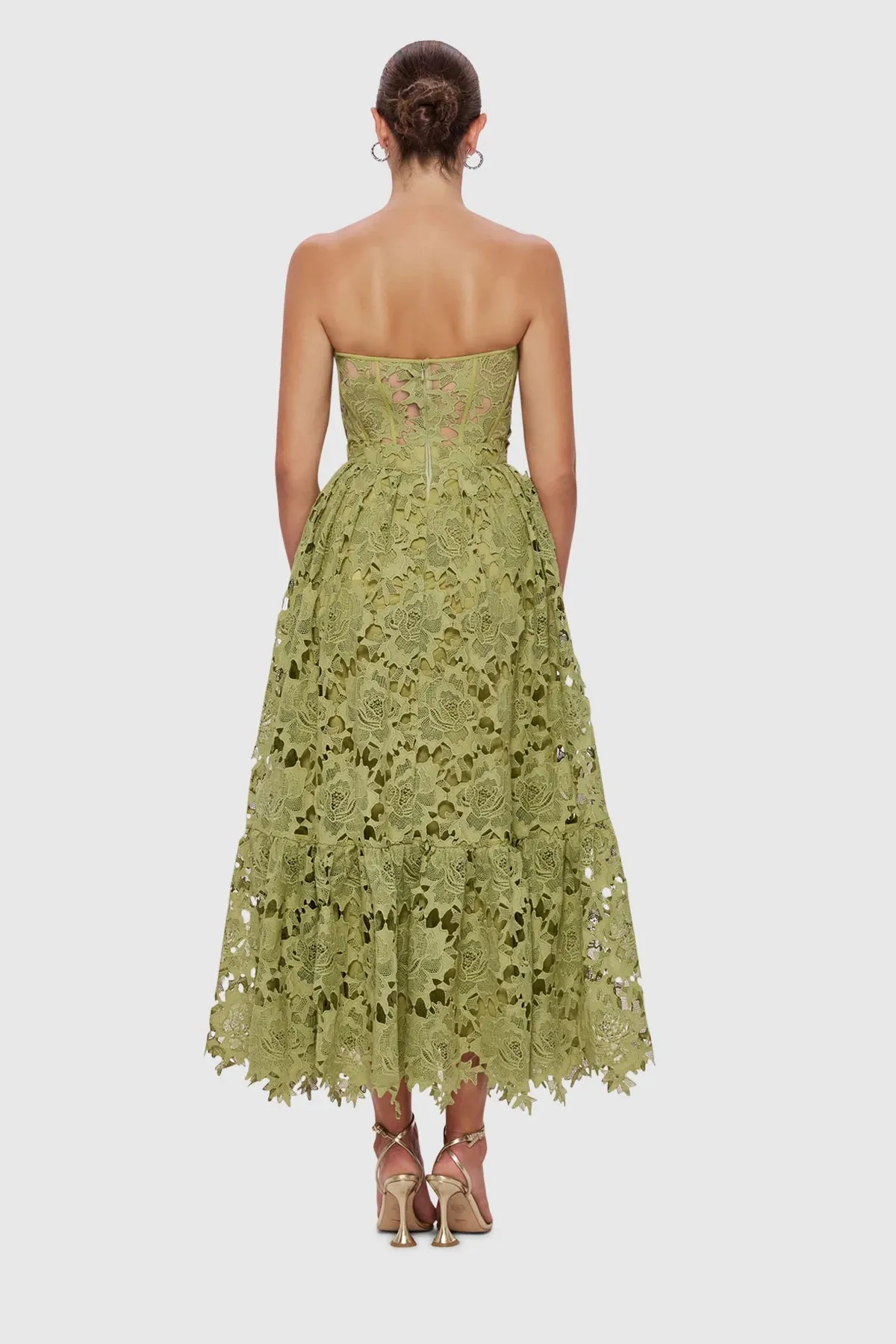 Leo Lin Emilia Lace Bustier Midi Dress - Olive