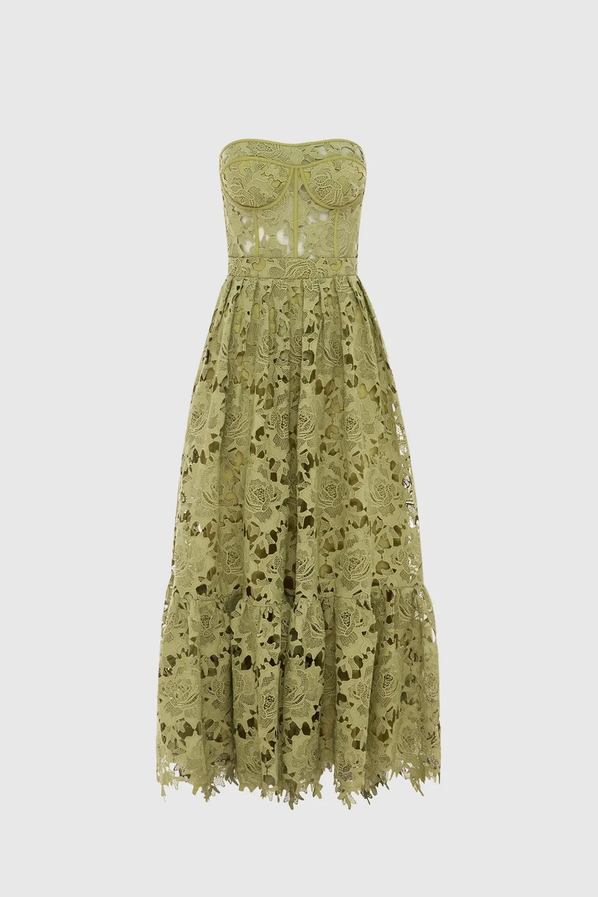 Leo Lin Emilia Lace Bustier Midi Dress - Olive