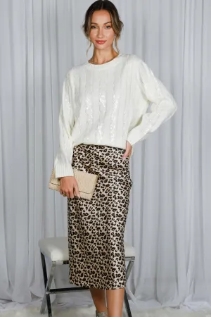 LEOPARD PRINT SATIN MIDI SKIRT