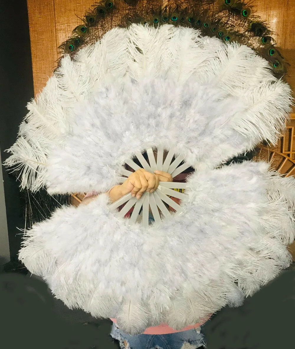 light grey Marabou Ostrich Feather fan 21"x 38"