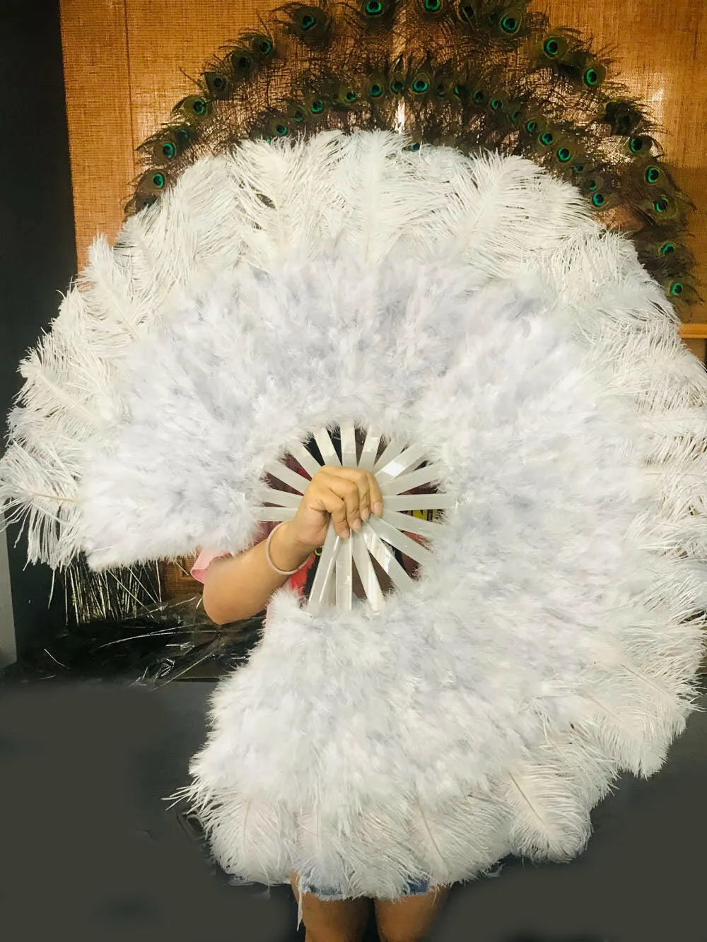 light grey Marabou Ostrich Feather fan 21"x 38"