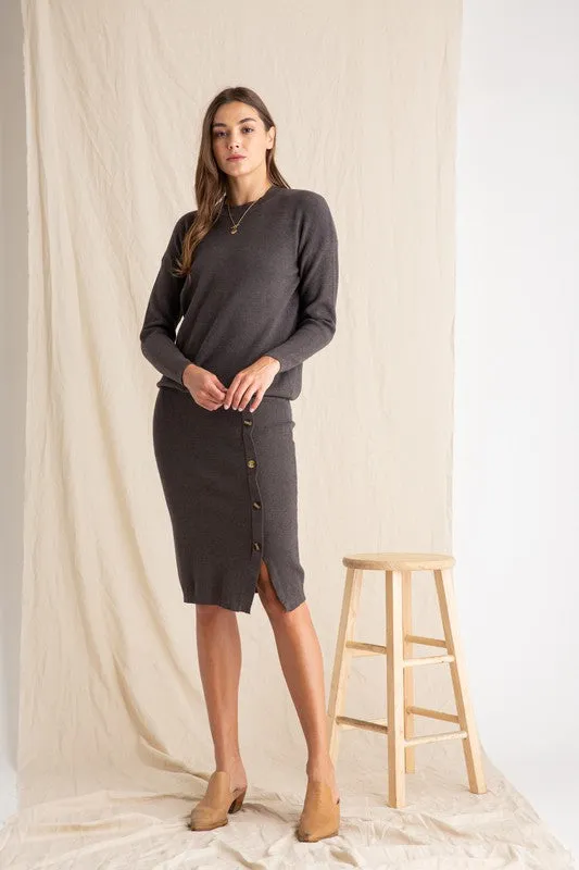 London Sweater Knit Skirt in Charcoal