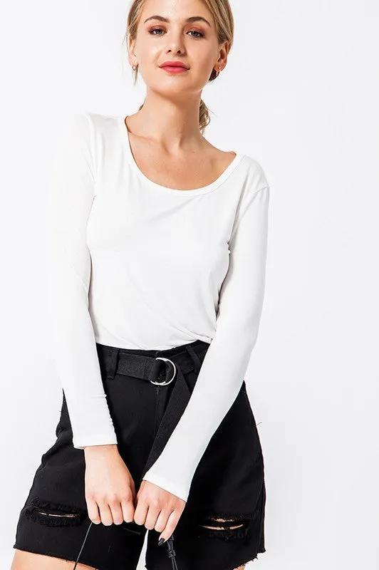 LONG SLEEVE TEE WITH ROUNDED NECKLINE  (OFF WHITE)