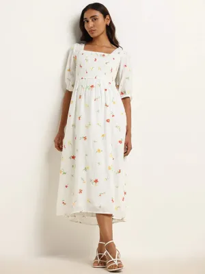 LOV Off-White Floral Cotton Dress