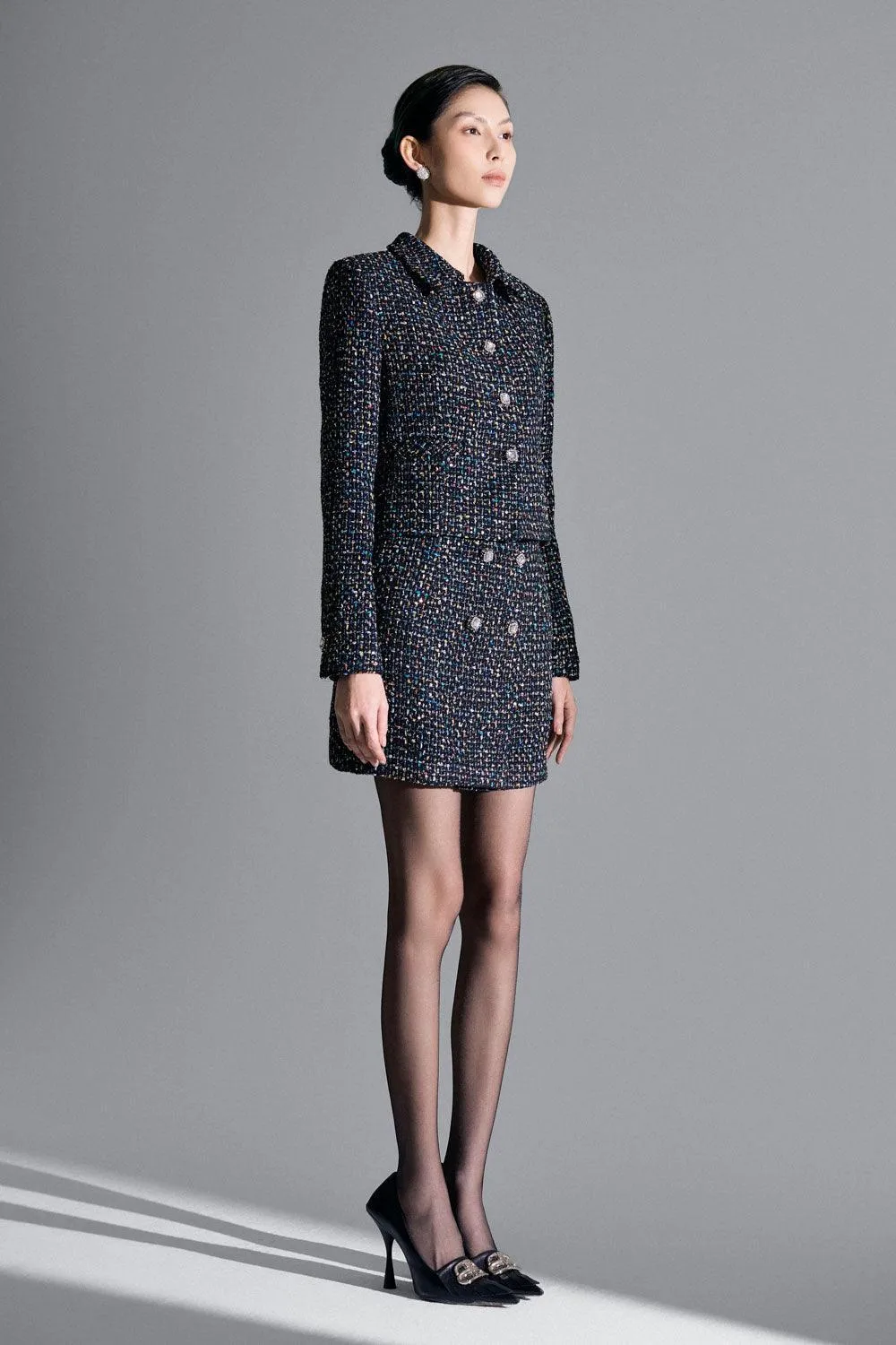 Megan Cropped Collared Neck Tweed Jacket