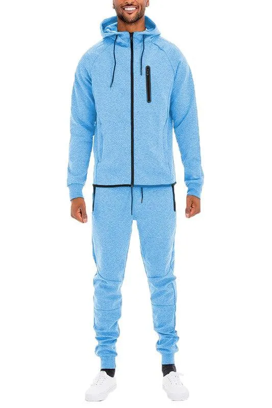 Mens Full Zip Solid Color Track Sets Jogging Suits