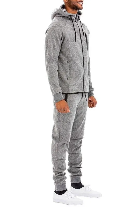 Mens Full Zip Solid Color Track Sets Jogging Suits