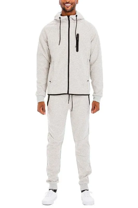 Mens Full Zip Solid Color Track Sets Jogging Suits