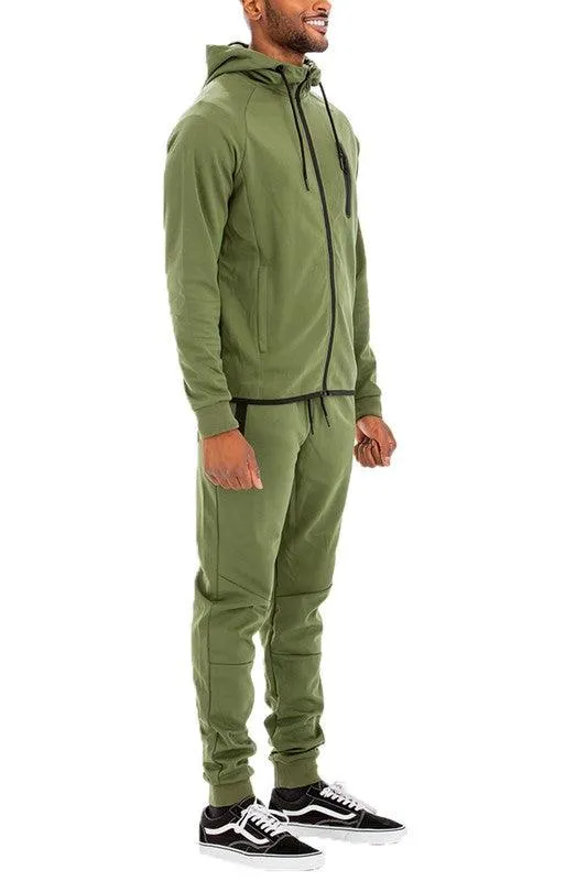 Mens Full Zip Solid Color Track Sets Jogging Suits