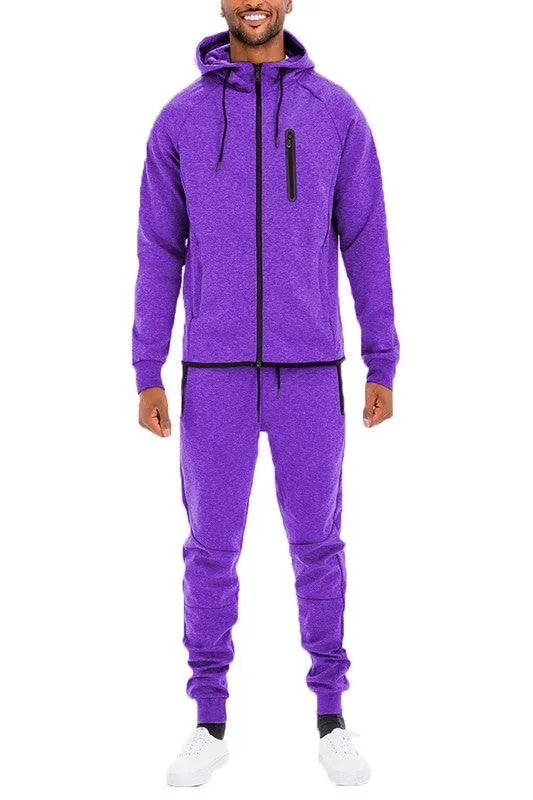 Mens Full Zip Solid Color Track Sets Jogging Suits