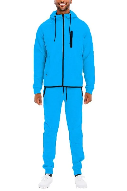 Mens Full Zip Solid Color Track Sets Jogging Suits